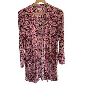 Womens Pink maximalist Multi Color Leopard Print Duster Cardigan small colorful